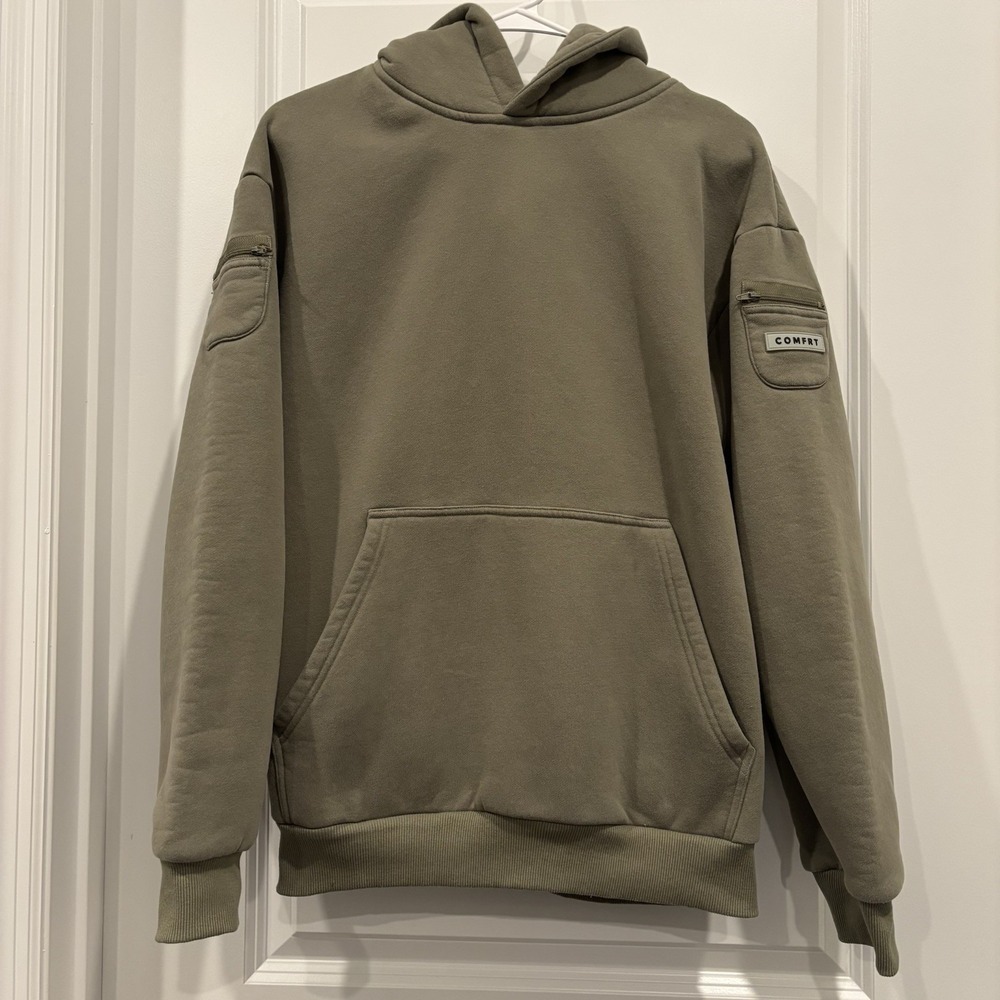 Comfrt Pullover Unisex Hoodie Travel Sweatshirt Size XS Olive Green